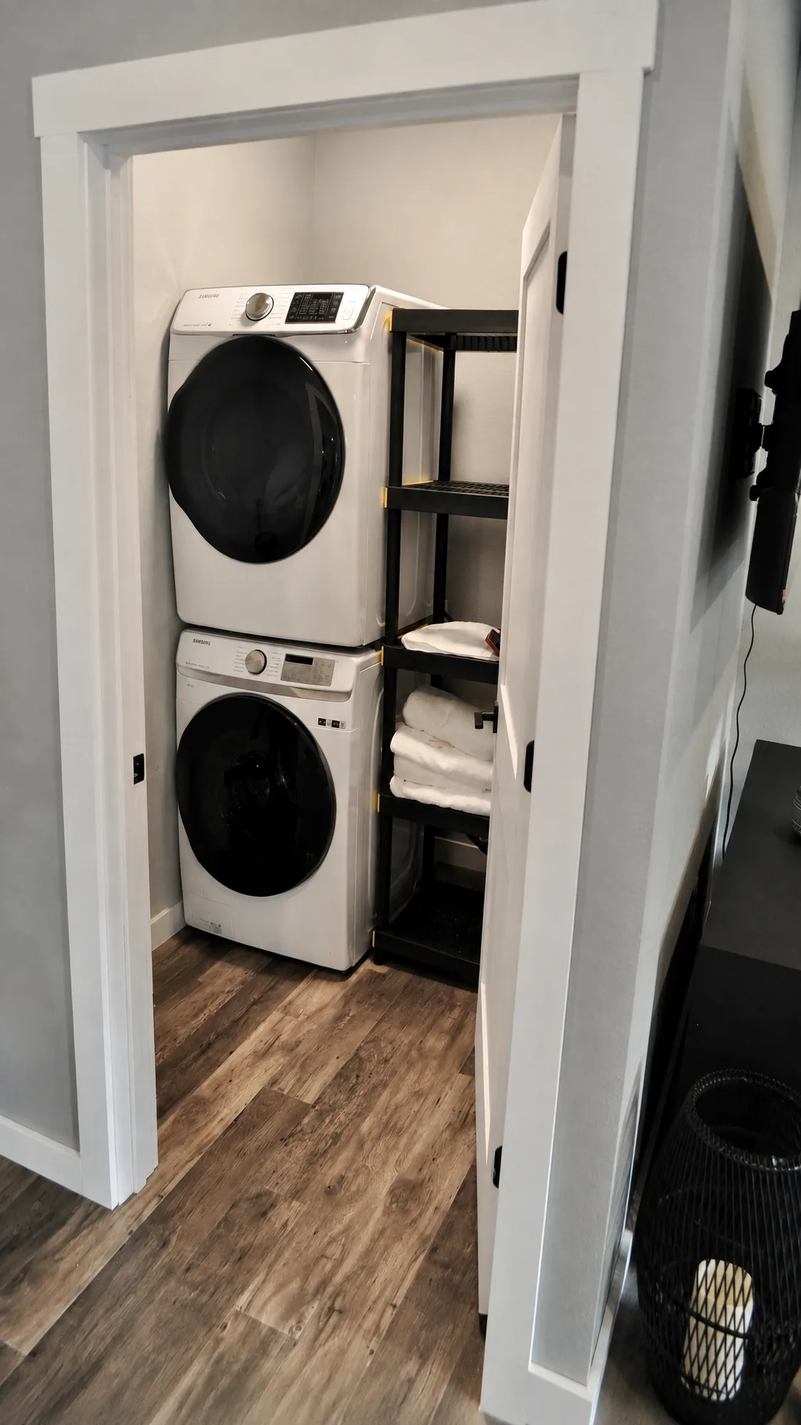 In-unit stacked washer and dryer
